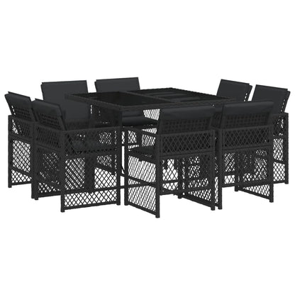 9-tlg. Garten-Essgruppe mit Kissen Schwarz Poly Rattan