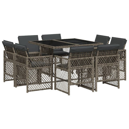 9-tlg. Garten-Essgruppe mit Kissen Grau Poly Rattan