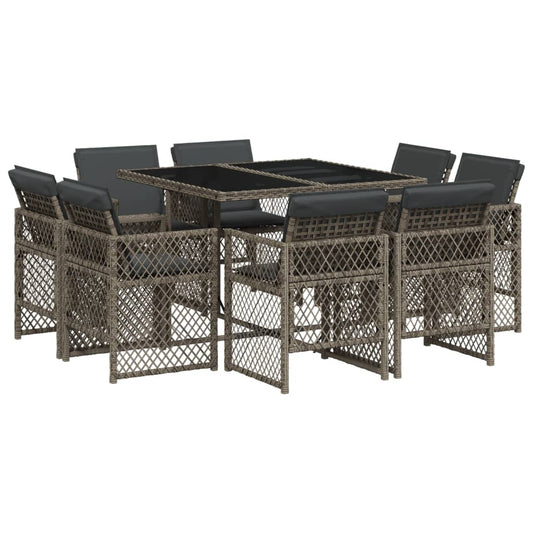9-tlg. Garten-Essgruppe mit Kissen Grau Poly Rattan