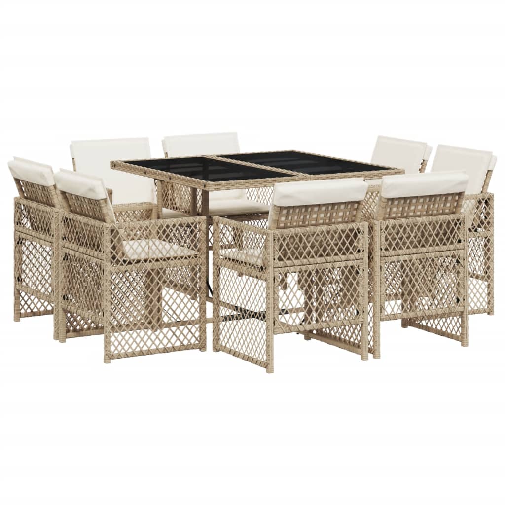9-tlg. Garten-Essgruppe mit Kissen Beige Poly Rattan