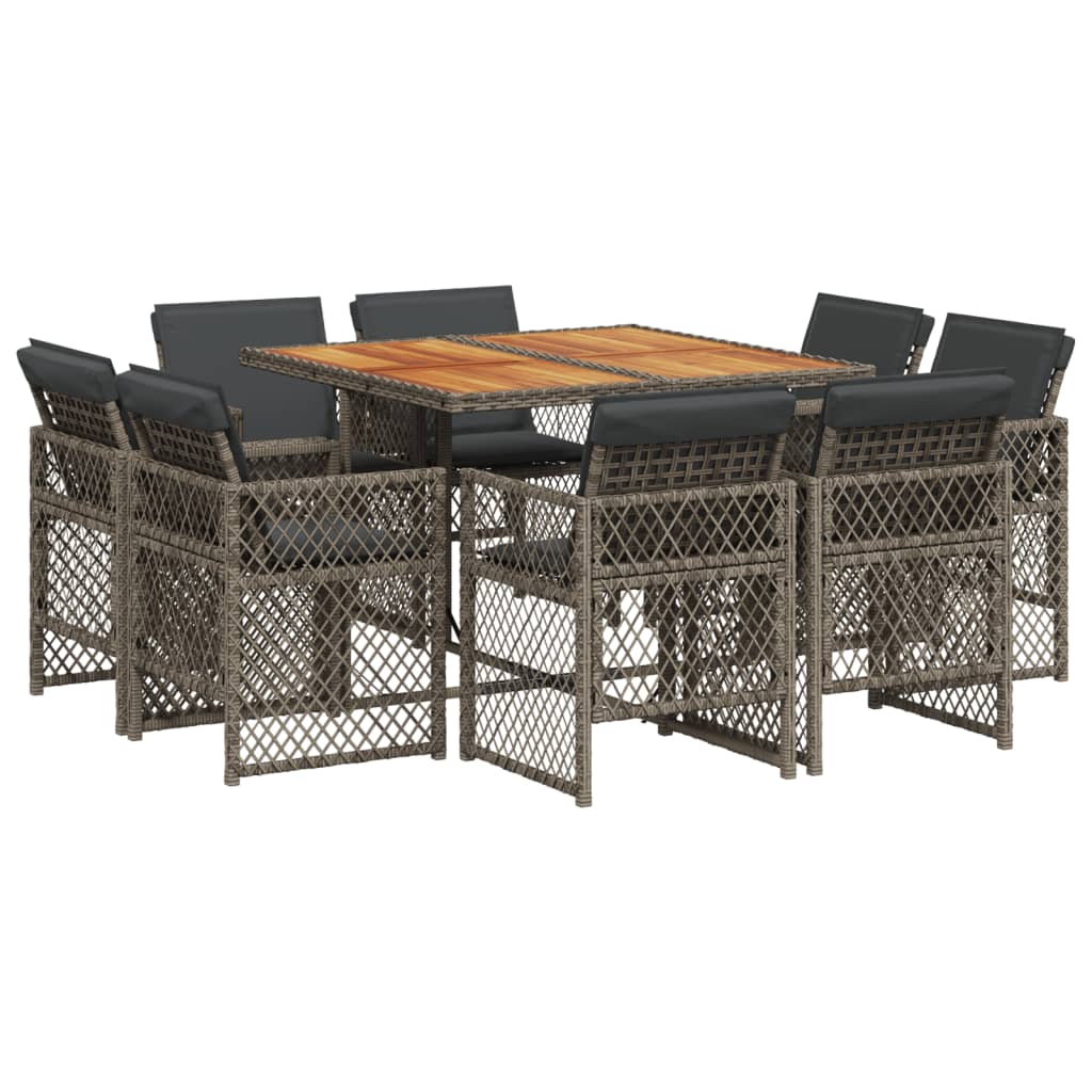 9-tlg. Garten-Essgruppe mit Kissen Grau Poly Rattan