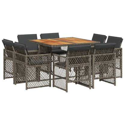 9-tlg. Garten-Essgruppe mit Kissen Grau Poly Rattan