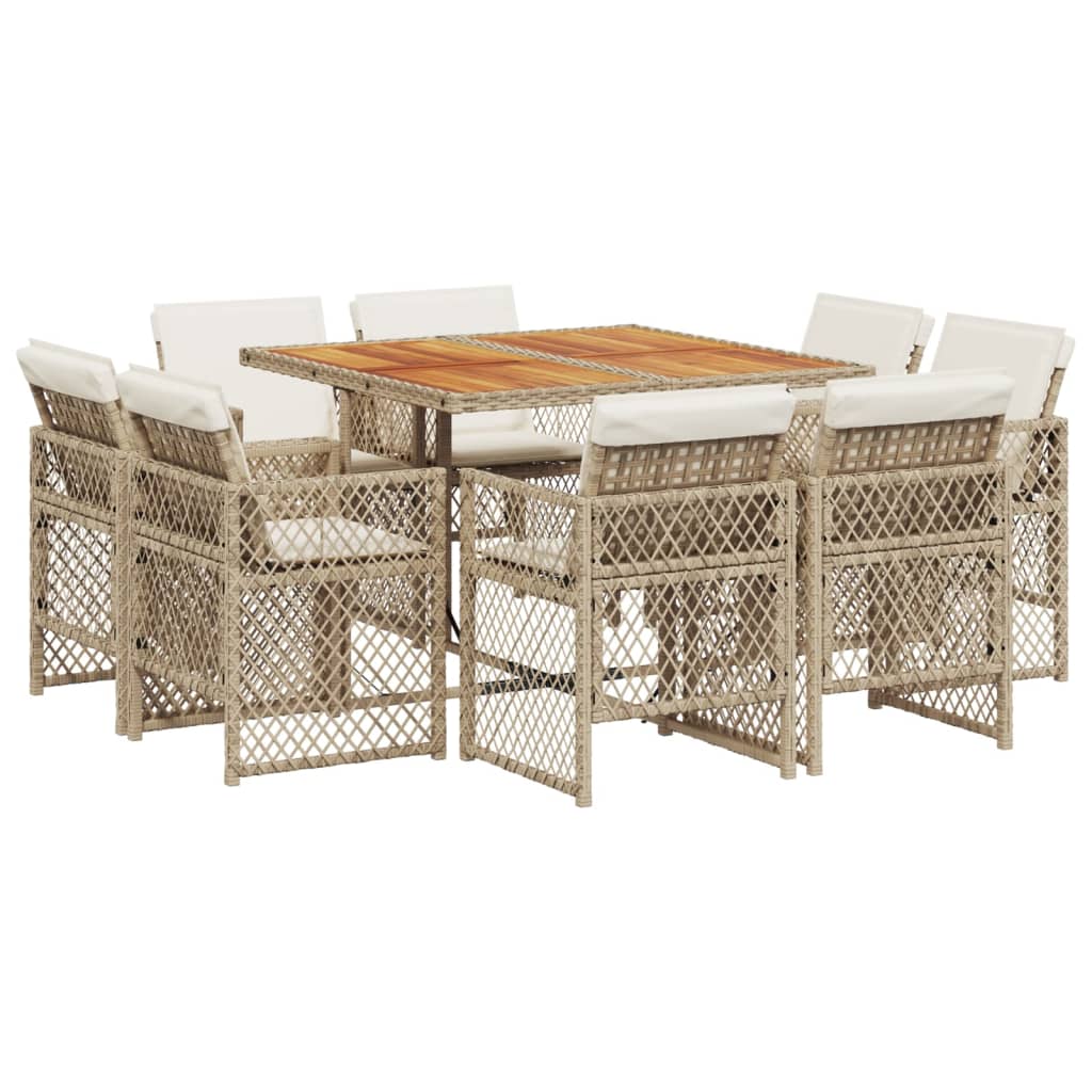 9-tlg. Garten-Essgruppe mit Kissen Beige Poly Rattan