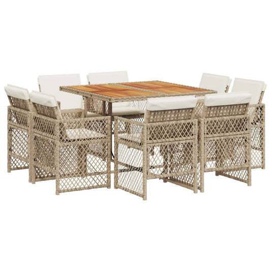 9-tlg. Garten-Essgruppe mit Kissen Beige Poly Rattan