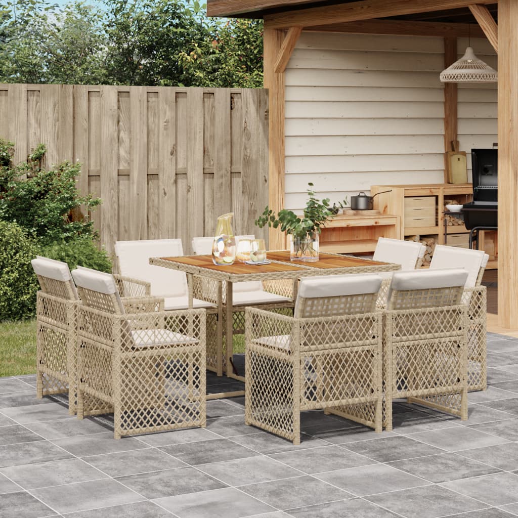 9-tlg. Garten-Essgruppe mit Kissen Beige Poly Rattan