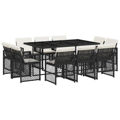 11-tlg. Garten-Essgruppe mit Kissen Schwarz Poly Rattan
