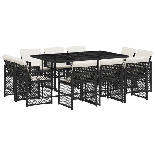 11-tlg. Garten-Essgruppe mit Kissen Schwarz Poly Rattan