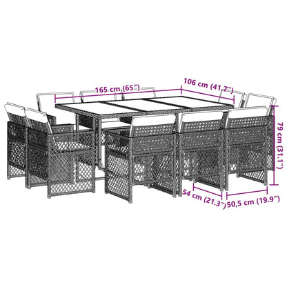 11-tlg. Garten-Essgruppe mit Kissen Schwarz Poly Rattan