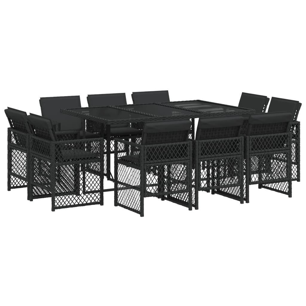 11-tlg. Garten-Essgruppe mit Kissen Schwarz Poly Rattan