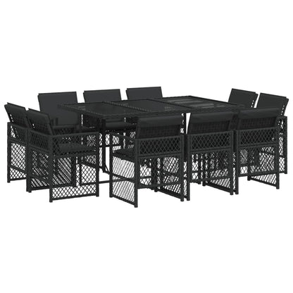 11-tlg. Garten-Essgruppe mit Kissen Schwarz Poly Rattan