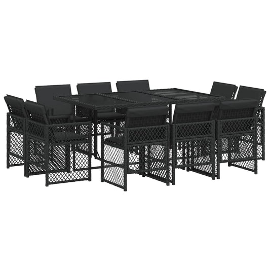 11-tlg. Garten-Essgruppe mit Kissen Schwarz Poly Rattan