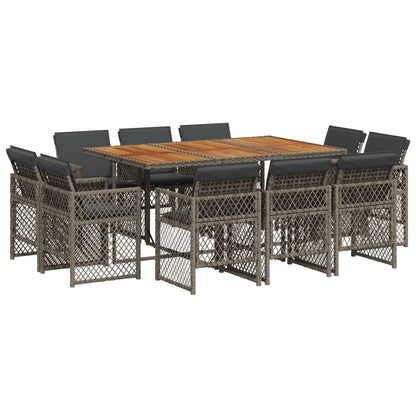 11-tlg. Garten-Essgruppe mit Kissen Grau Poly Rattan