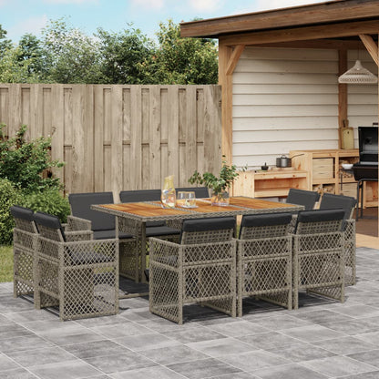 11-tlg. Garten-Essgruppe mit Kissen Grau Poly Rattan