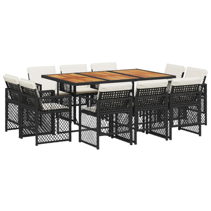 11-tlg. Garten-Essgruppe mit Kissen Schwarz Poly Rattan