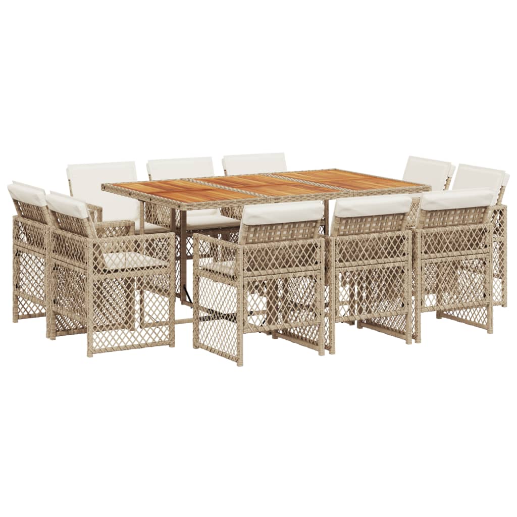 11-tlg. Garten-Essgruppe mit Kissen Beige Poly Rattan