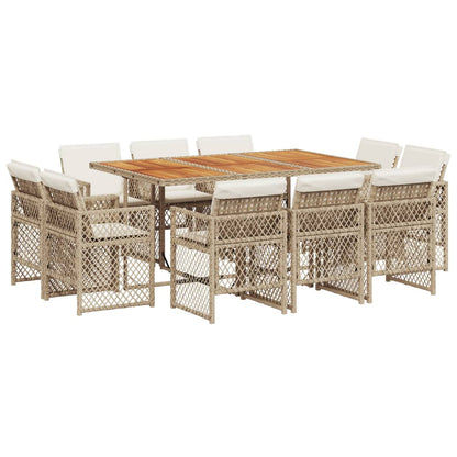 11-tlg. Garten-Essgruppe mit Kissen Beige Poly Rattan