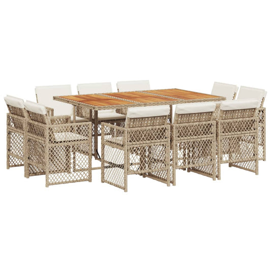 11-tlg. Garten-Essgruppe mit Kissen Beige Poly Rattan