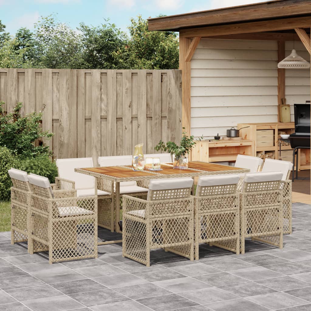 11-tlg. Garten-Essgruppe mit Kissen Beige Poly Rattan