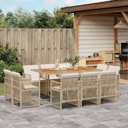 11-tlg. Garten-Essgruppe mit Kissen Beige Poly Rattan