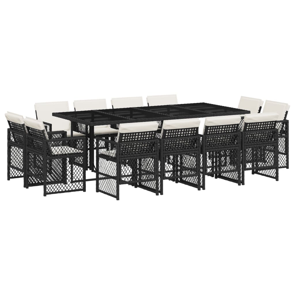 13-tlg. Garten-Essgruppe mit Kissen Schwarz Poly Rattan