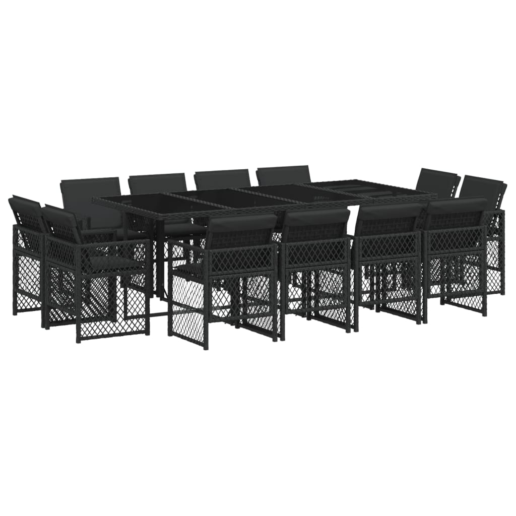13-tlg. Garten-Essgruppe mit Kissen Schwarz Poly Rattan