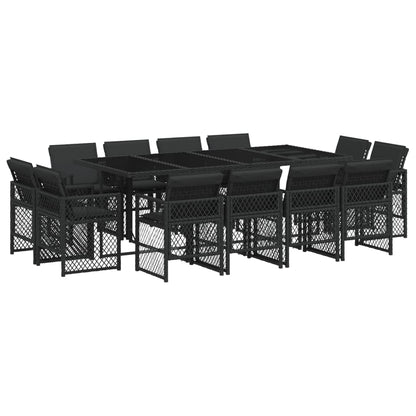 13-tlg. Garten-Essgruppe mit Kissen Schwarz Poly Rattan