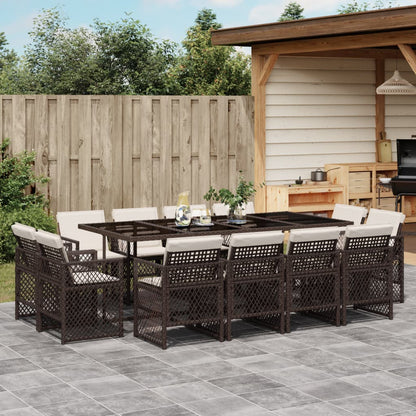 13-tlg. Garten-Essgruppe mit Kissen Braun Poly Rattan