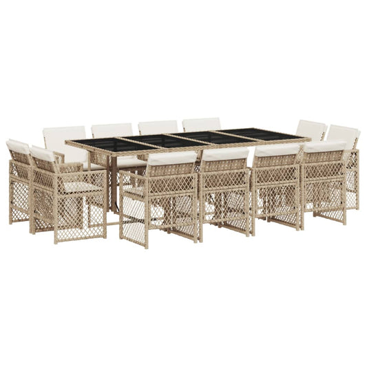 13-tlg. Garten-Essgruppe mit Kissen Beige Poly Rattan