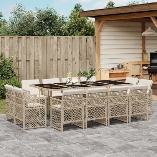 13-tlg. Garten-Essgruppe mit Kissen Beige Poly Rattan