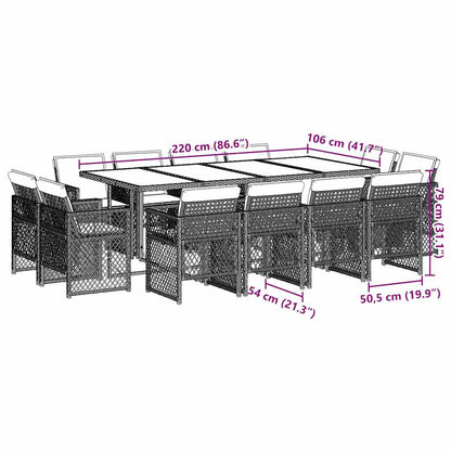 13-tlg. Garten-Essgruppe mit Kissen Hellgrau Poly Rattan