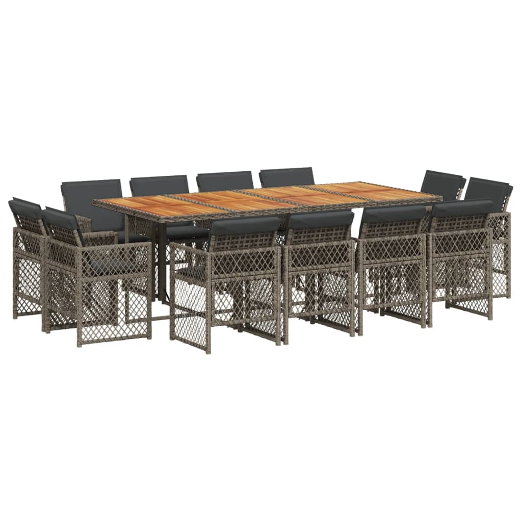 13-tlg. Garten-Essgruppe mit Kissen Grau Poly Rattan