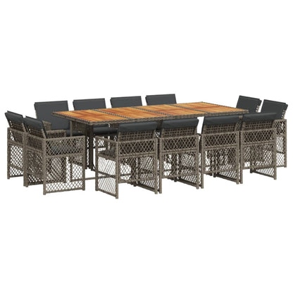 13-tlg. Garten-Essgruppe mit Kissen Grau Poly Rattan