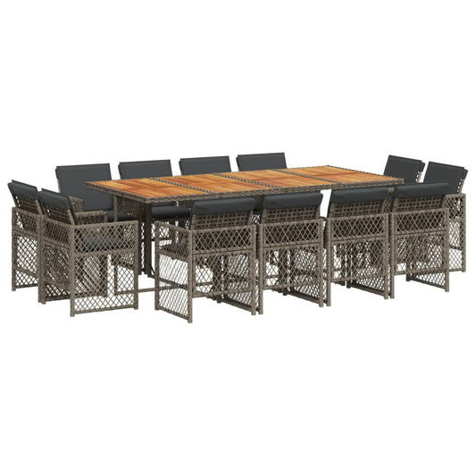 13-tlg. Garten-Essgruppe mit Kissen Grau Poly Rattan