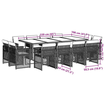 13-tlg. Garten-Essgruppe mit Kissen Grau Poly Rattan