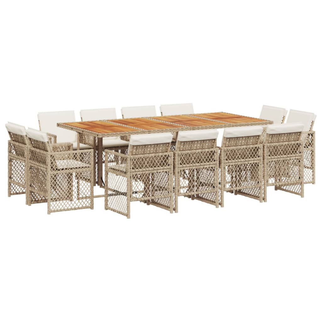 13-tlg. Garten-Essgruppe mit Kissen Beige Poly Rattan