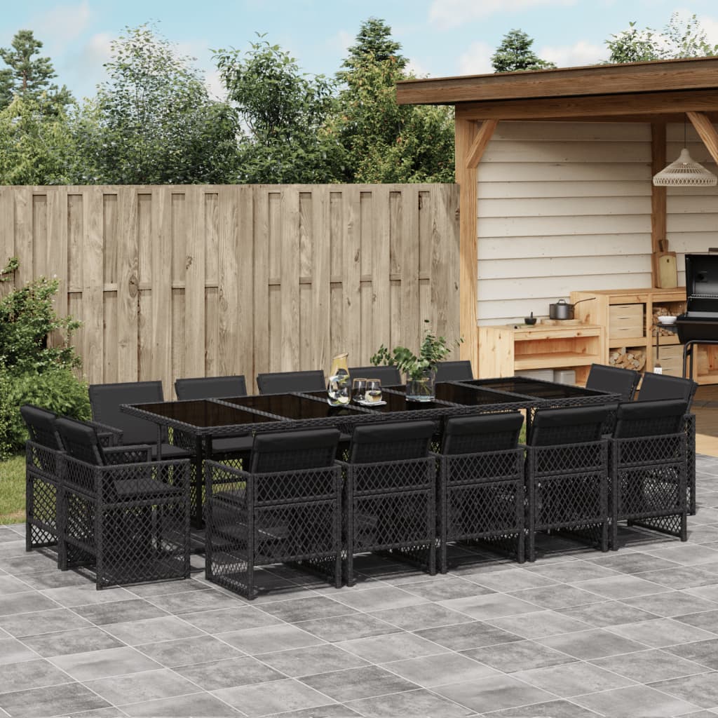 15-tlg. Garten-Essgruppe mit Kissen Schwarz Poly Rattan