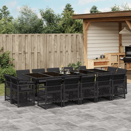 15-tlg. Garten-Essgruppe mit Kissen Schwarz Poly Rattan