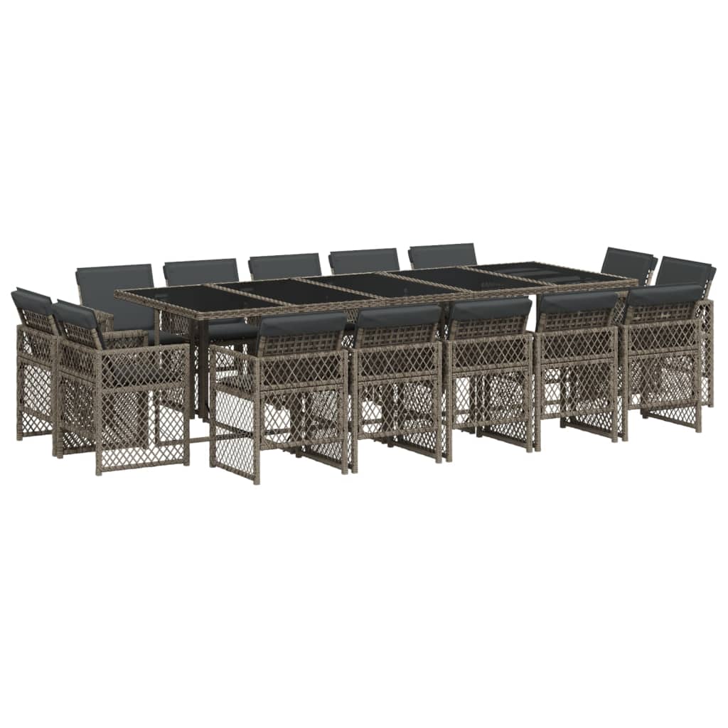 15-tlg. Garten-Essgruppe mit Kissen Grau Poly Rattan