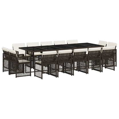 15-tlg. Garten-Essgruppe mit Kissen Braun Poly Rattan