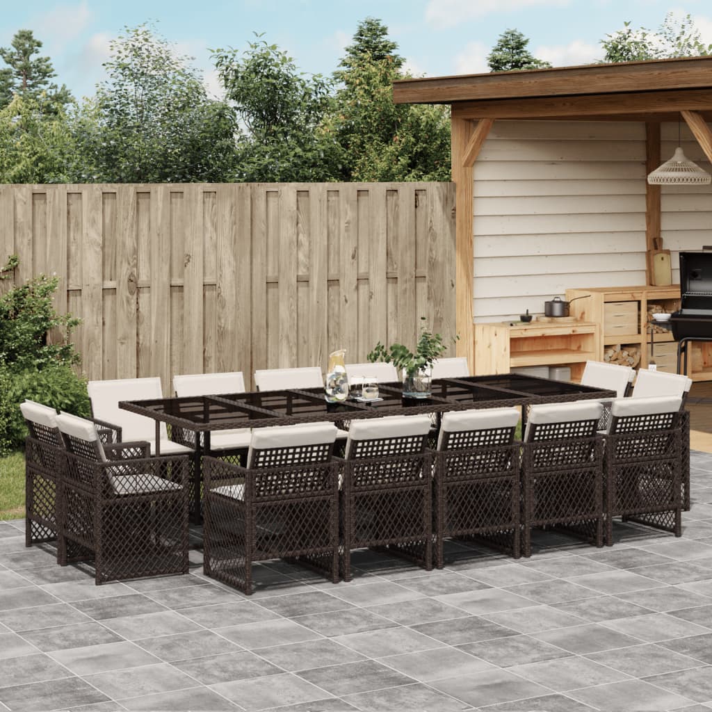 15-tlg. Garten-Essgruppe mit Kissen Braun Poly Rattan