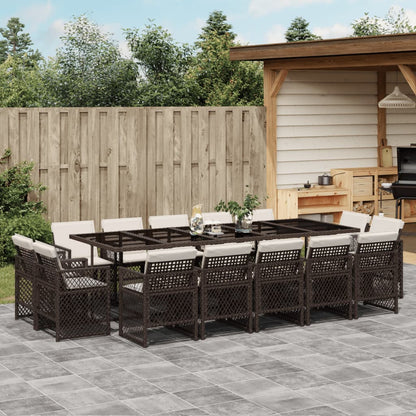 15-tlg. Garten-Essgruppe mit Kissen Braun Poly Rattan
