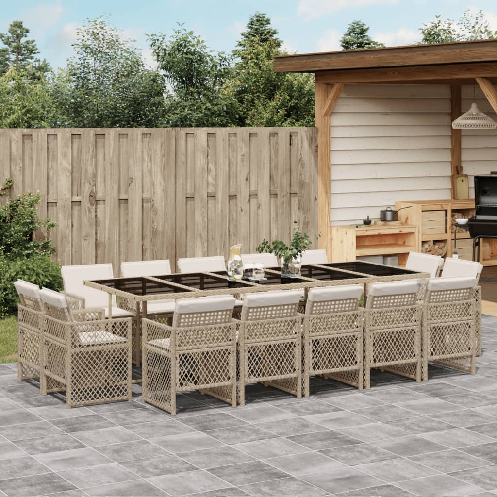 15-tlg. Garten-Essgruppe mit Kissen Beige Poly Rattan