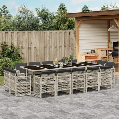 15-tlg. Garten-Essgruppe mit Kissen Hellgrau Poly Rattan