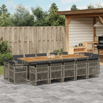 15-tlg. Garten-Essgruppe mit Kissen Grau Poly Rattan
