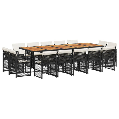 15-tlg. Garten-Essgruppe mit Kissen Schwarz Poly Rattan