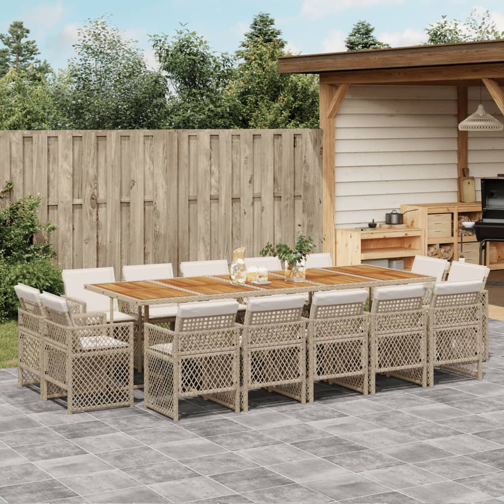 15-tlg. Garten-Essgruppe mit Kissen Beige Poly Rattan