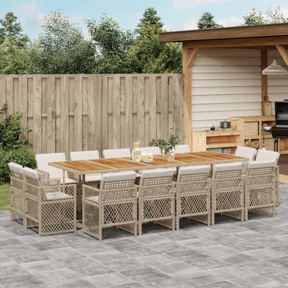 15-tlg. Garten-Essgruppe mit Kissen Beige Poly Rattan