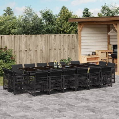 17-tlg. Garten-Essgruppe mit Kissen Schwarz Poly Rattan