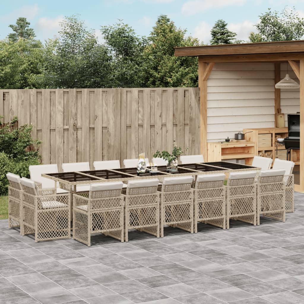 17-tlg. Garten-Essgruppe mit Kissen Beige Poly Rattan