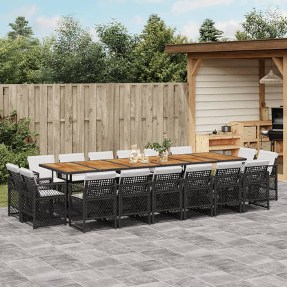 17-tlg. Garten-Essgruppe mit Kissen Schwarz Poly Rattan